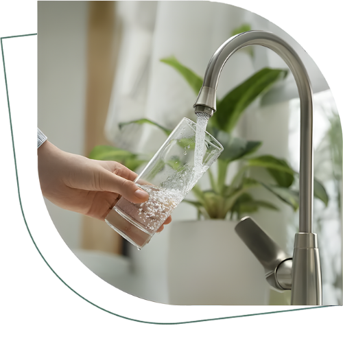 Modern kitchen faucet running clear water in Keller TX home maintained by Polly Plumbing